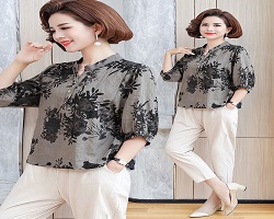 棉麻五分袖襯衣